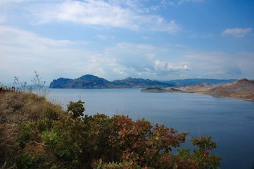 Autumn in the Crimea. Famous views of Koktebel Bay and the mountain massif , Eastern Crimea, near Koktebel 