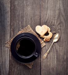 cup of espresso on the table in a vintage Valentine's Day cookie