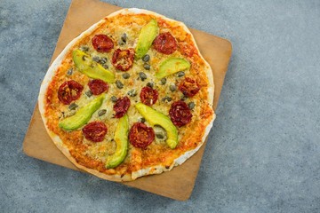 Italian pizza served on a pizza tray