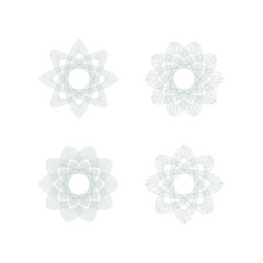 Guilloche decorative rosette element. Digital watermark. It can be used as a protective layer for certificate, voucher, banknote, money design, currency, note, check, ticket, reward etc