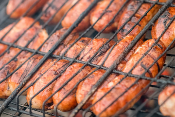 Sausages on the grill