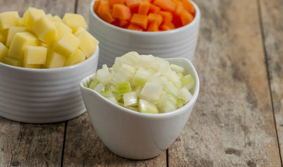 Onions, carrots, potatoes are good ingredients for soup.