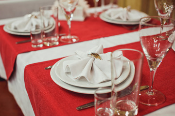 Restourant's table prepared for celebrating event.