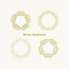 Fototapeta premium Sunburst frames set. Retro gold Sun burst shape. Vintage explosion logo, label, badge. Firework design element. Old light rays radiating from a center. Retro, vintage, hipster style