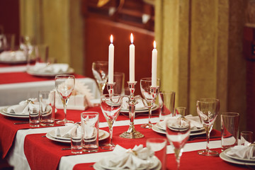 Restourant's table prepared for celebrating event.