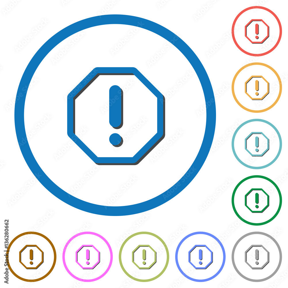 Poster octagon shaped error sign icons with shadows and outlines
