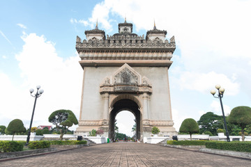 Vientiane, Laos - Aug 20 - Patuxay Monument is a famous landmark