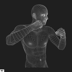 Boxer. Fighting Man. 3D Model of Man. Sport Symbol.