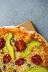 Close-up of pizza served on a pizza tray