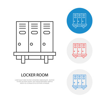 School Locker Room Vector Icon. Cloakroom Sign, Wardrobe Thin Line Pictogram. Interior Illustration.