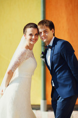 happy woman loves her funny  husband