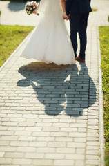 lovely married couple walking in the large garden