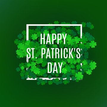 St. Patrick's greeting card. Green Clover symbol of lucky patrick. Vector Illustration
