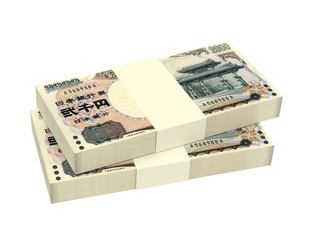Japanese yen money isolated on white background. 3D illustration.