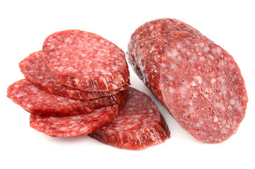 Salami on white background