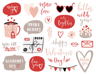 Valentines Day set with love elements, heart, overlays, calligraphy, speech bubbles and etc. - 136285674