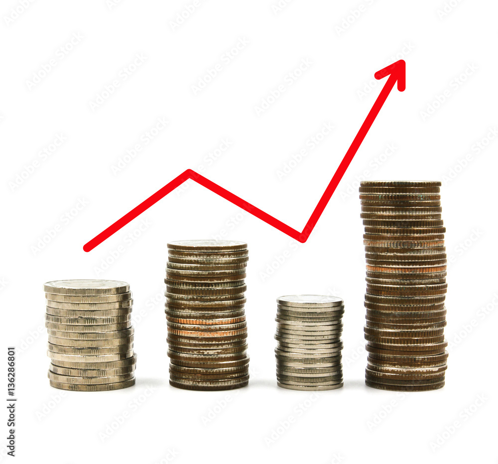 Poster stacked coins graph arrow