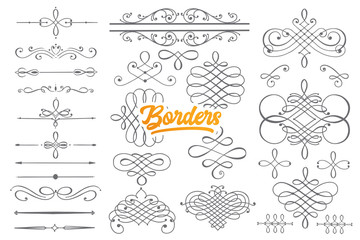 Hand drawn borders doodle set with orange lettering in vector - obrazy, fototapety, plakaty