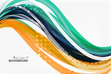 Vector color wave lines with dotted effect on light background