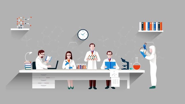 Scientists in laboratory video animation footage