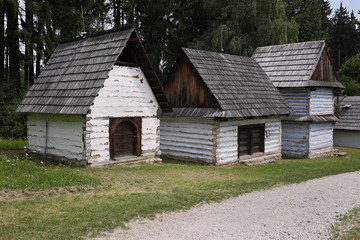 Europe, country Slovakia. Museum of the Slovak village open air museum, in the city of Martin, region of Turiec. The old historical wooden houses  in beautiful nature.
