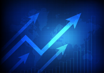 Vector : Increasing graph with world map on business background