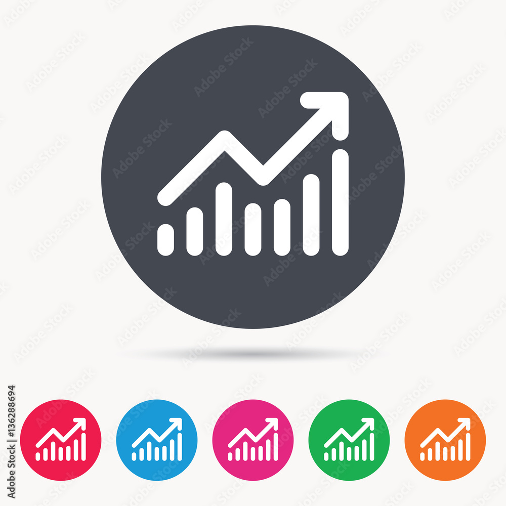 Aufkleber graph icon. business analytics chart symbol. colored circle buttons with flat web icon. vector