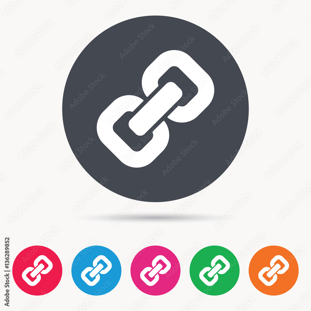 Aufkleber chain icon. internet web hyperlink symbol. colored circle buttons with flat web icon. vector