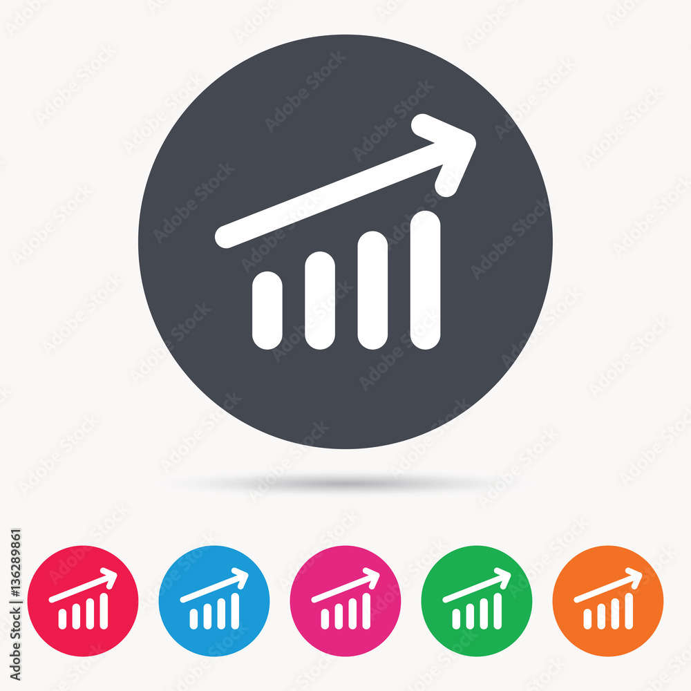 Poster growing graph icon. business analytics chart symbol. colored circle buttons with flat web icon. vect