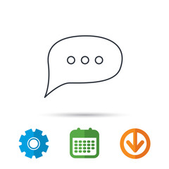 Chat icon. Comment message sign. Dialog speech bubble symbol. Calendar, cogwheel and download arrow signs. Colored flat web icons. Vector