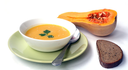 soup with pumpkin puree isolated on white background