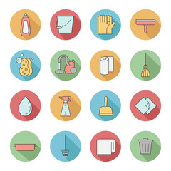 Cleaning multicolored outline vector circle icons set.