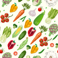 Seamless pattern with colored vegetables
