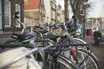 Fototapeta na wymiar Bicycles parked in a street