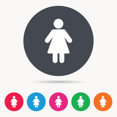 Woman icon. Female human symbol. User sign. Colored circle buttons with flat web icon. Vector