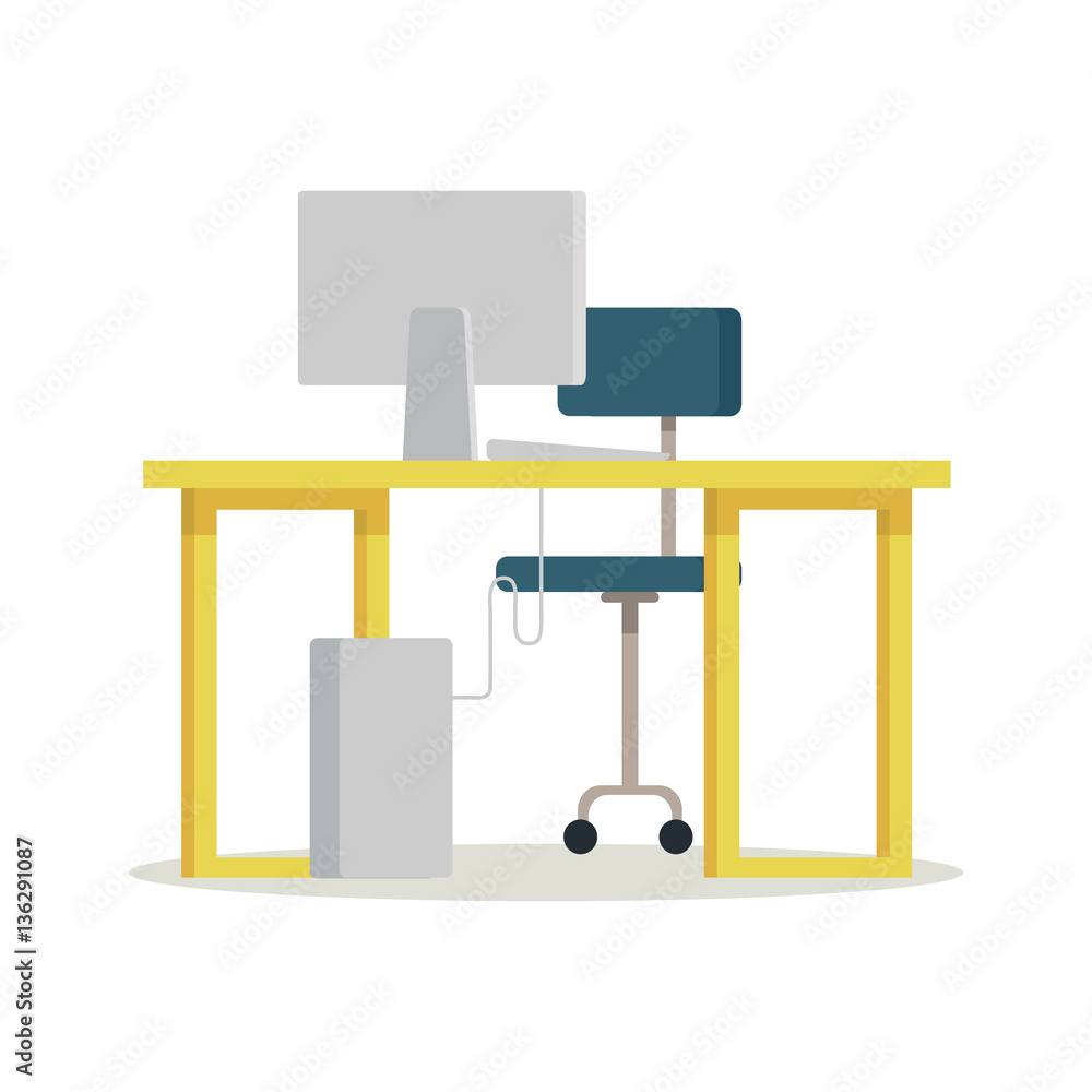 Aufkleber workplace with computer vector illustration.