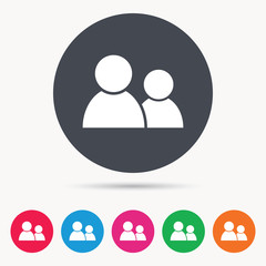 Friends icon. Group of people sign. Communication symbol. Colored circle buttons with flat web icon. Vector
