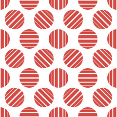 Seamless pattern with red circles and white lines on a white background