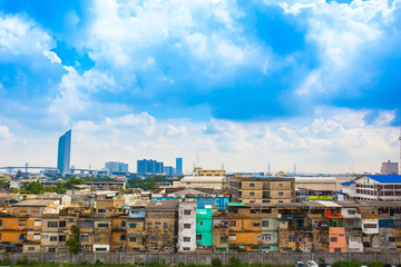 Beautiful View of building in city, blue sky, Bangkok, Thailand