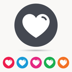 Heart icon. Romantic love symbol. Colored circle buttons with flat web icon. Vector