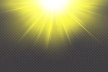 Light effect, sun rays, beams on transparent background. Vector illustration.