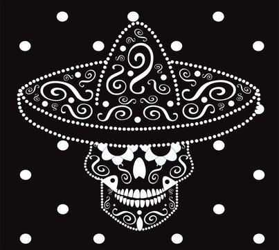 Skull vector with Mexican sombrero, vector