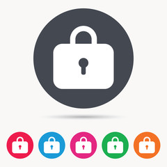Lock icon. Privacy locker sign. Closed access symbol. Colored circle buttons with flat web icon. Vector