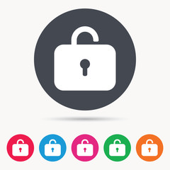 Lock icon. Privacy locker sign. Private access symbol. Colored circle buttons with flat web icon. Vector