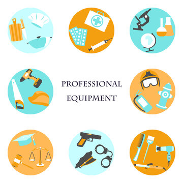 Vector illustration of collection icons of color professions equipment vector illustration