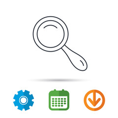 Search icon. Magnifying glass sign. Zoom symbol. Calendar, cogwheel and download arrow signs. Colored flat web icons. Vector