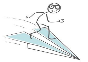 Strichmännchen fliegt auf Papierflieger