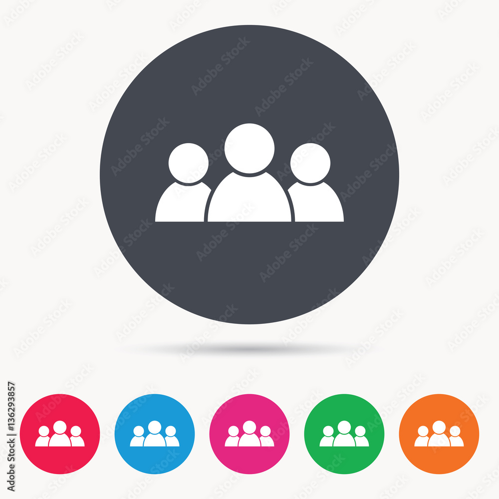 Aufkleber people icon. group of humans sign. team work symbol. colored circle buttons with flat web icon. vect