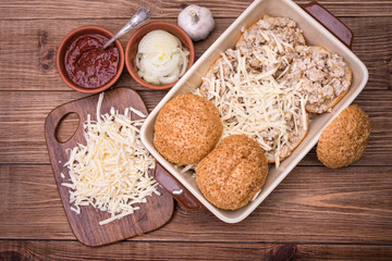 Chicken cheese sliders . Concept of cooking .