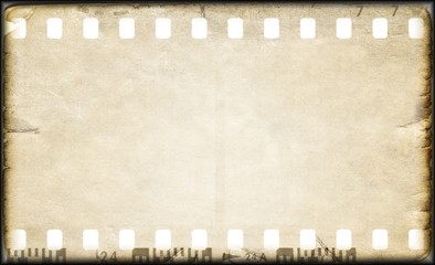 Vintage sepia film strip frame on old and damaged paper. - 136294082